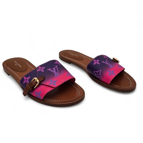 Louis Vuitton Lock It Flat Slide Sandal Purple Pink LV Monogram Size 36.5 US 6.5 - Picture 3 of 10